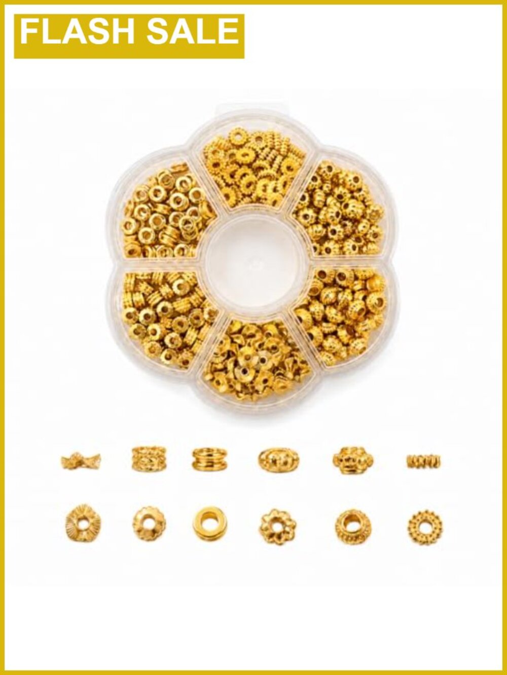 300 Pcs Gold Spacer Beads for Jewelry Making Kit 6 Styles Metal Beads for